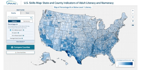 U.S. literacy skills map, released by the NCES