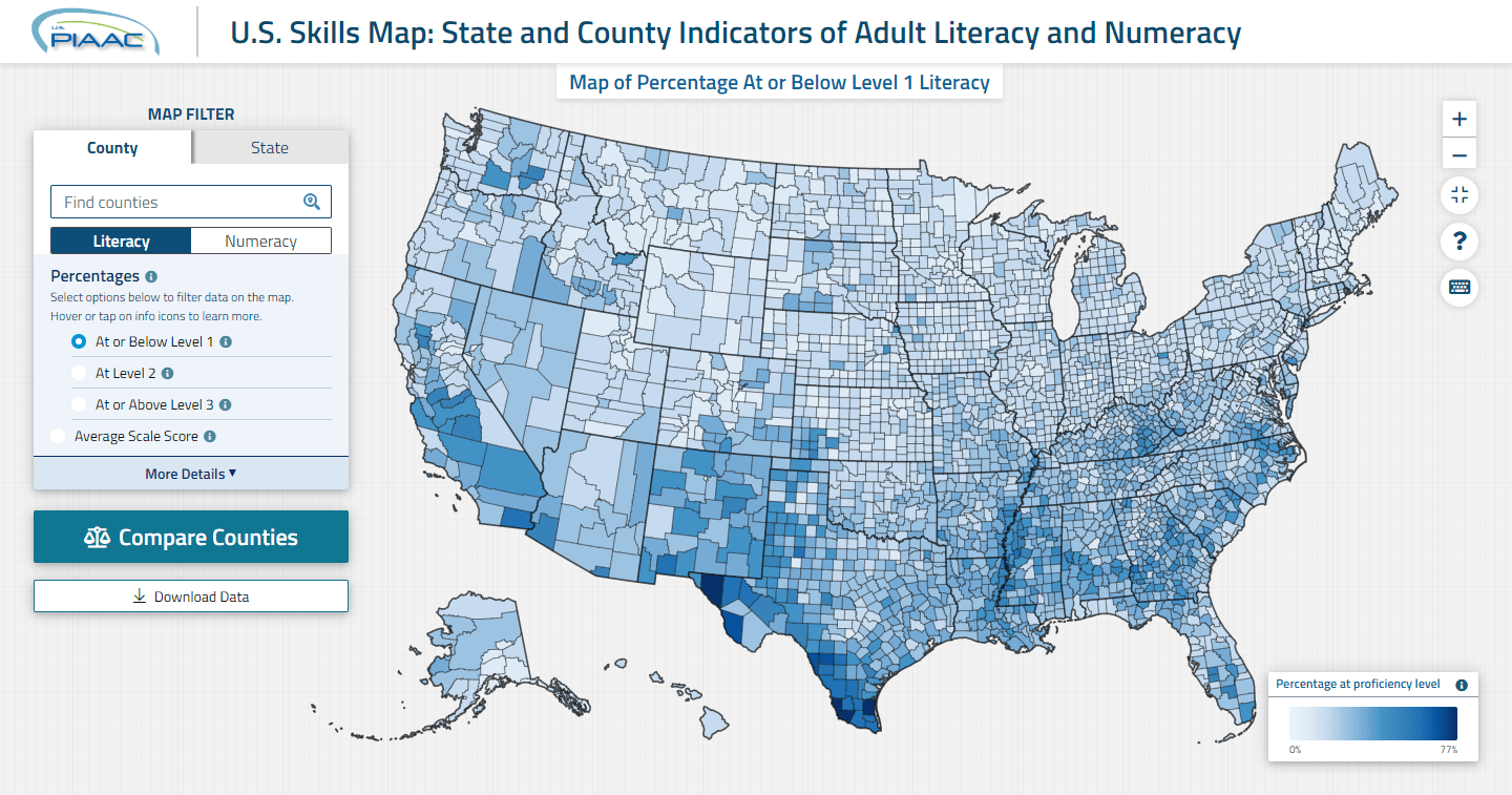 U.S. PIAAC Skills Map: State and County Indicators of Adult Literacy and Numeracy